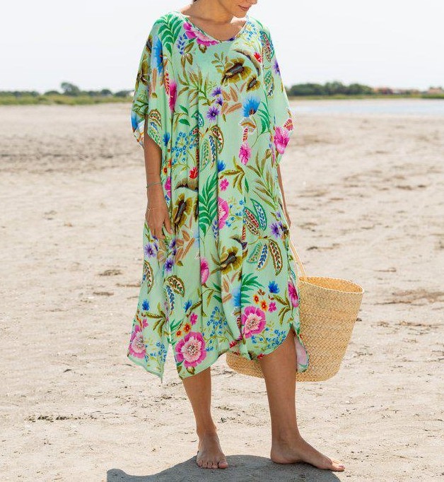 Mönstrad kaftan i grön - 2