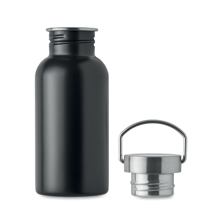 Vandflaske i genanvendt stål med plastfrit stållåg 500 ml - sort