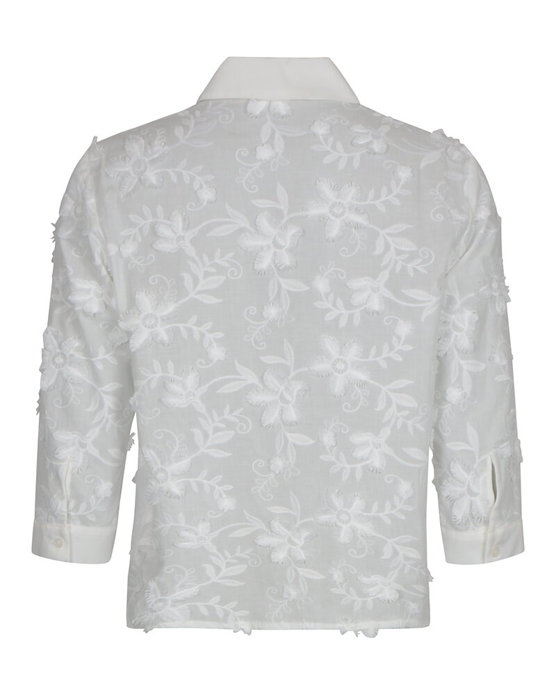 Bomullsblus virkade blommor offwhite