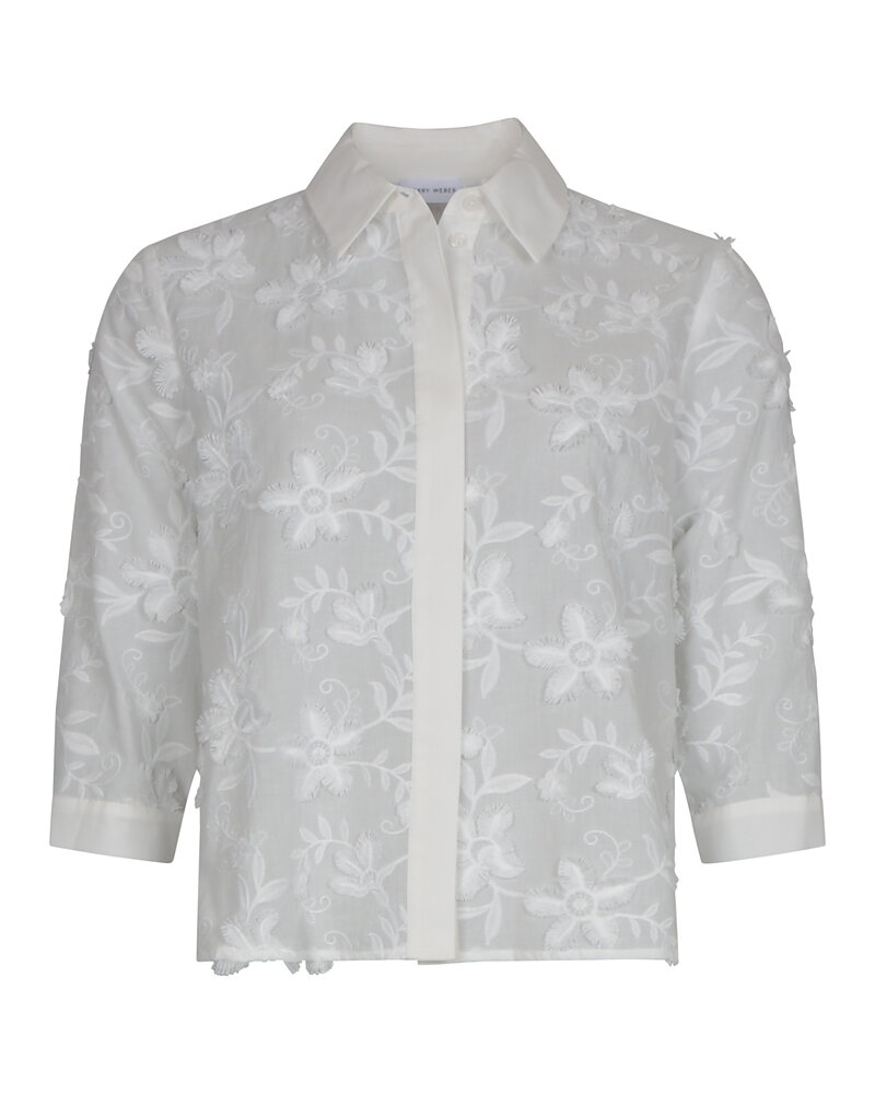 Bomullsblus virkade blommor offwhite