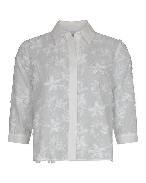 Bomullsblus virkade blommor offwhite