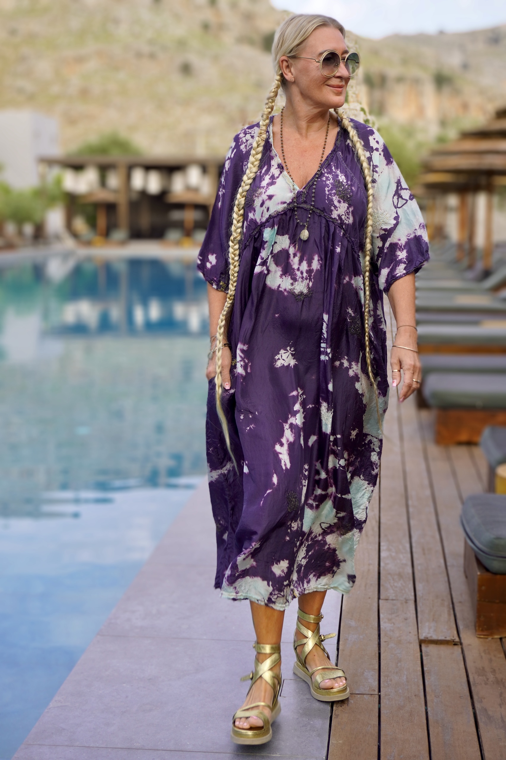LUNETTE MAXI DRESS SILK CHARCOAL MINT 