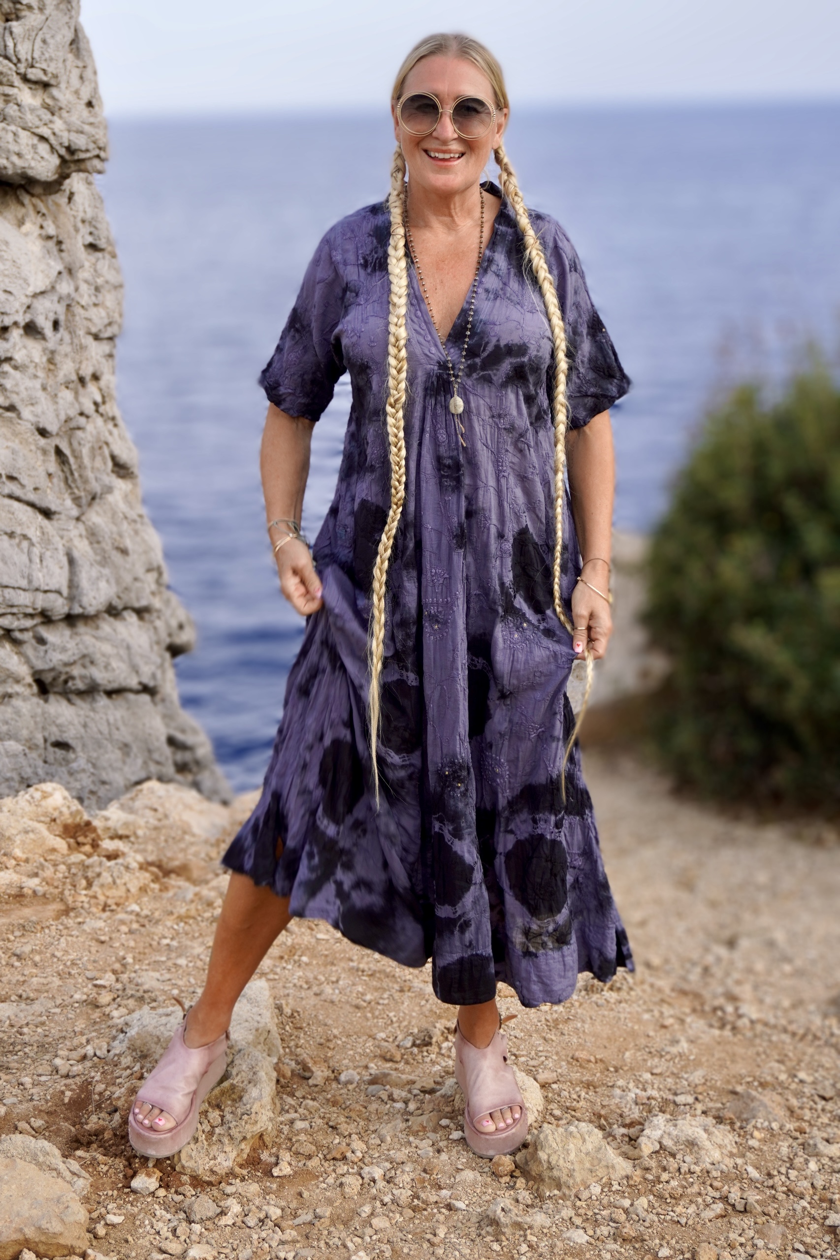 ANITA COTTON MAXI DRESS BLACK GREY 