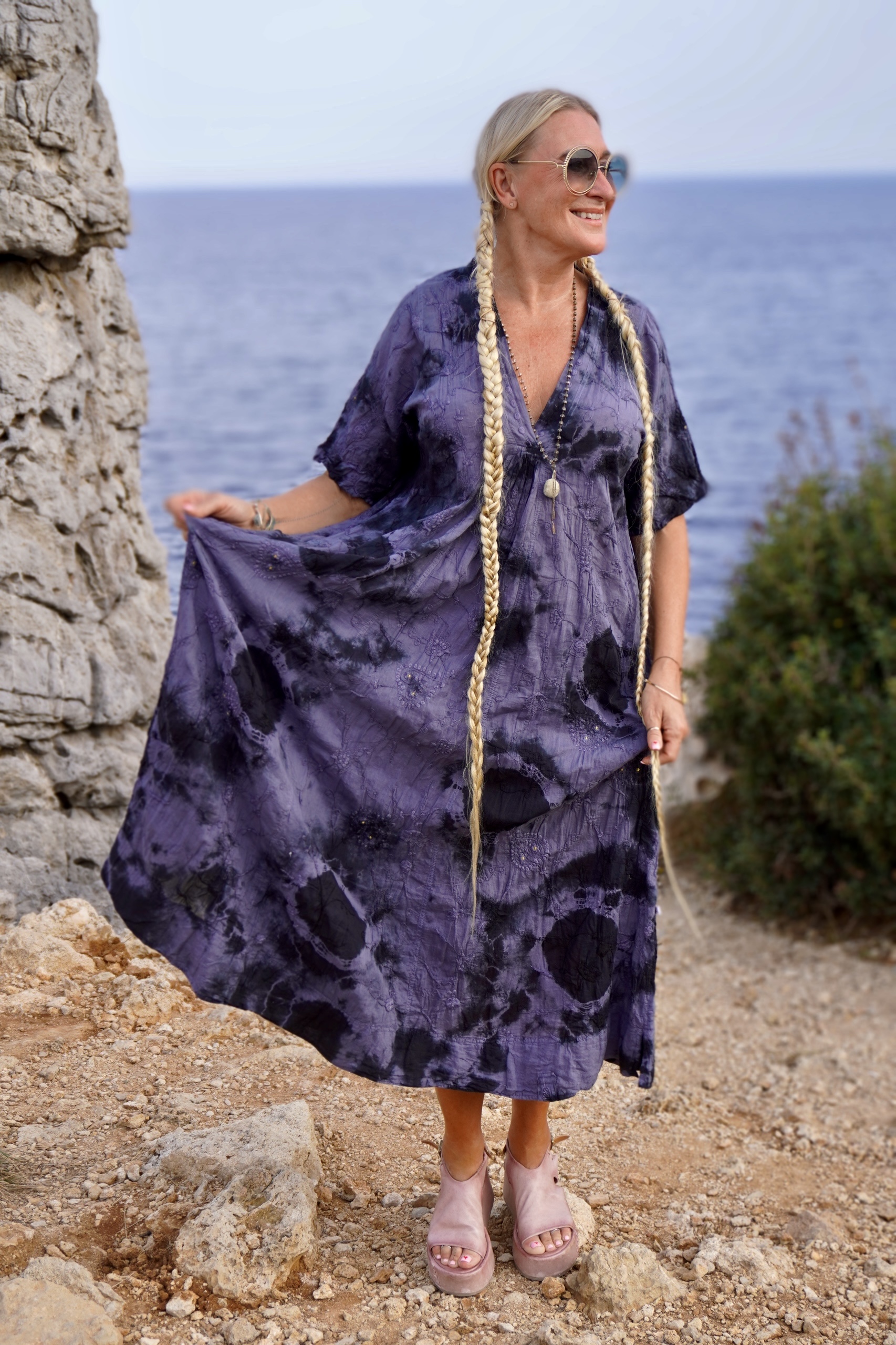 ANITA COTTON MAXI DRESS BLACK GREY  - 3