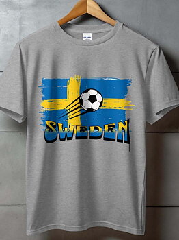 Sverige Fotboll Unisex T-shirt: "Flagga" - Grå - 100% Bomull - Storlek XS-XXL