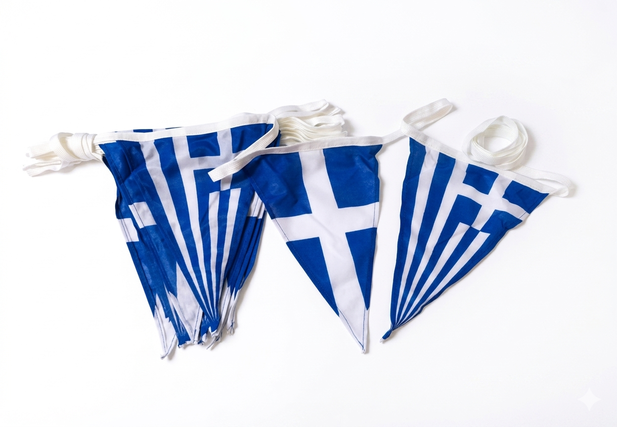 Grekisk Flaggirlang i Tyg – 8 meter (20 flaggor, 29x21 cm)
