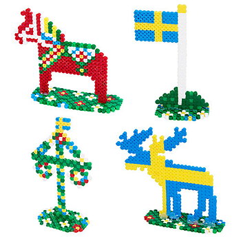 Pärlset Sweden: Dalahäst, Älg, Flagga, Midsommarstång, 15 cm