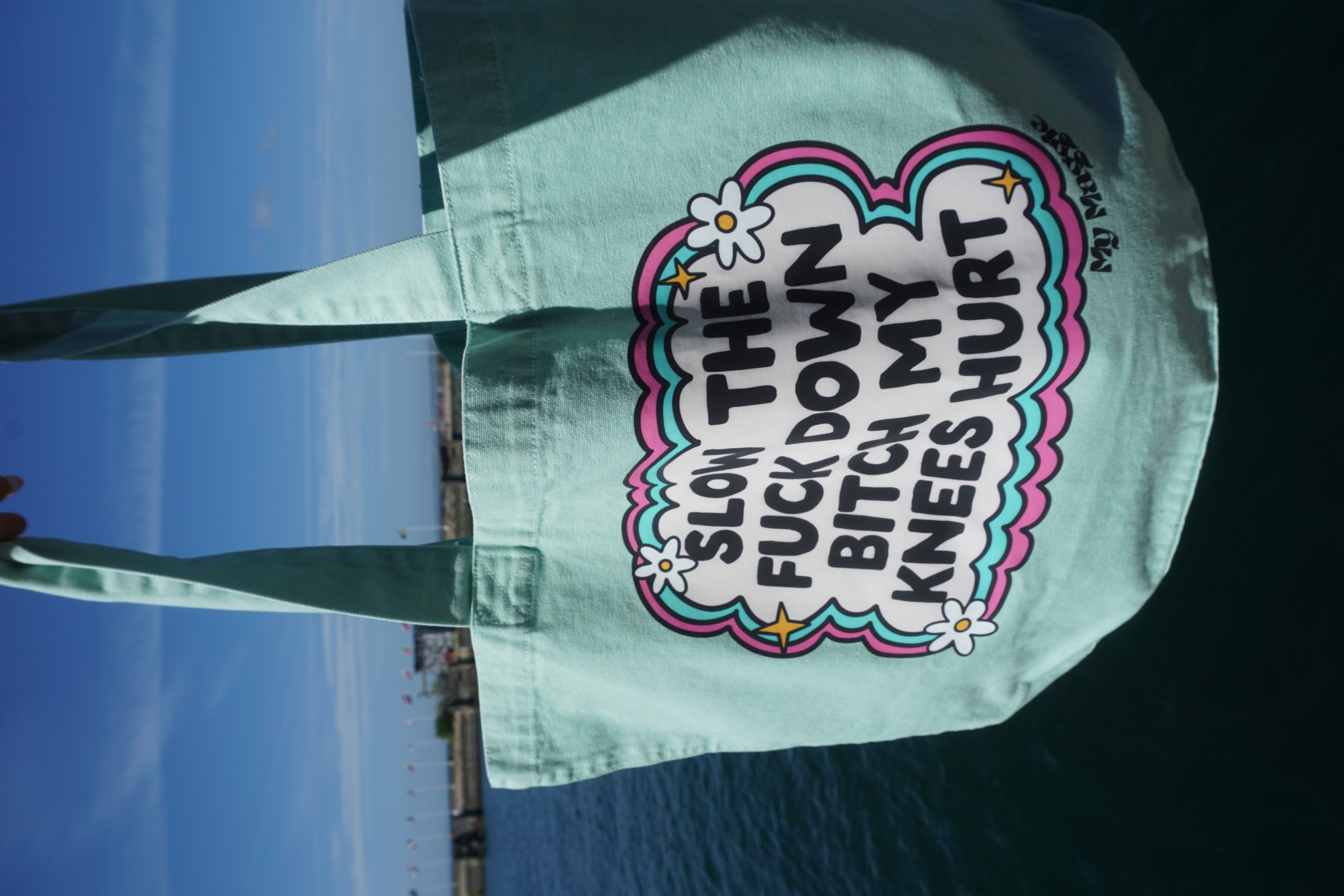 Tote bag mint "slow the f down" - 2