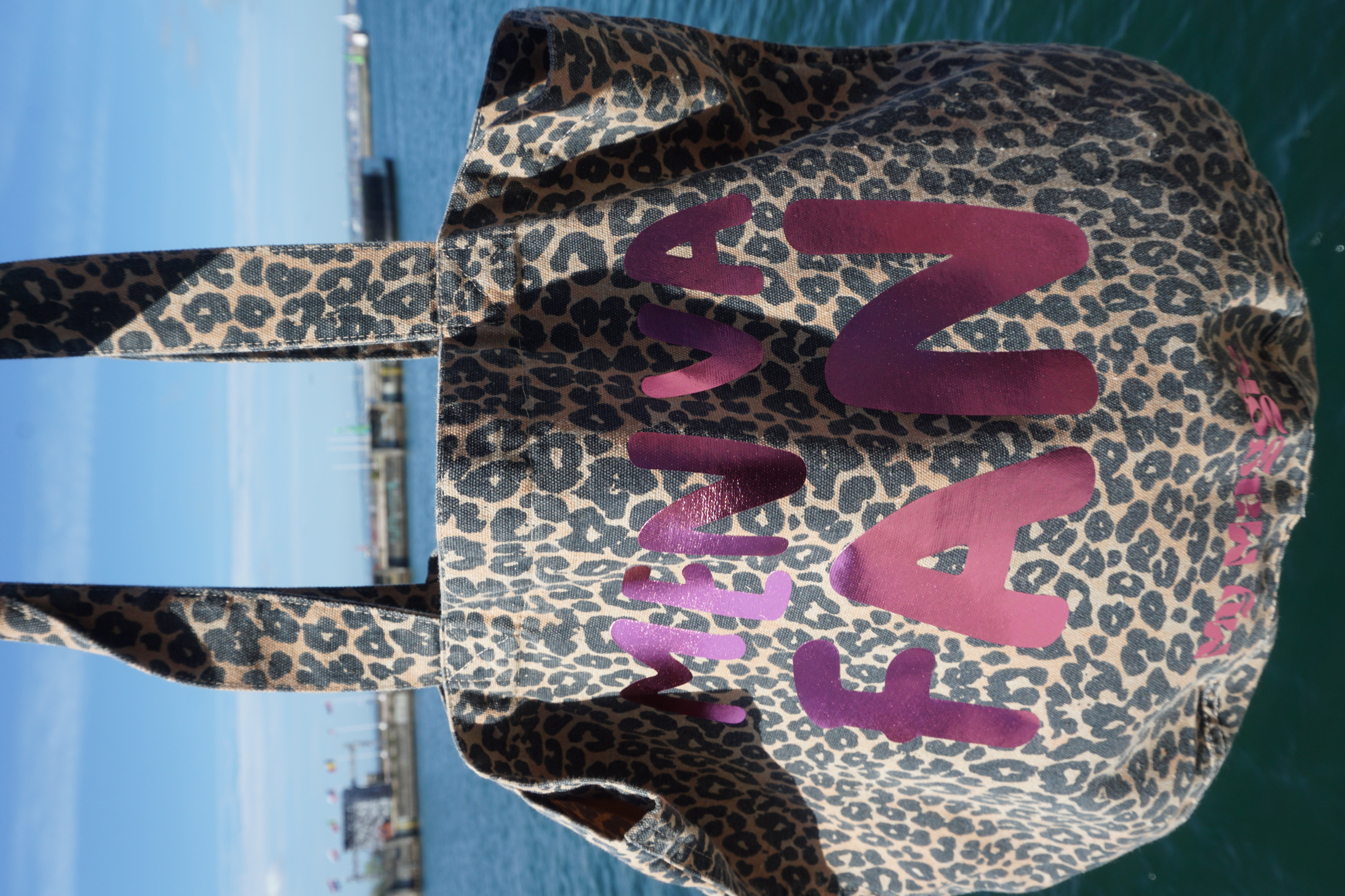 Tygkasse leopard med mörkrosa metallic