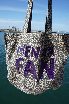 Tote bag leopard with smooth purple glitter