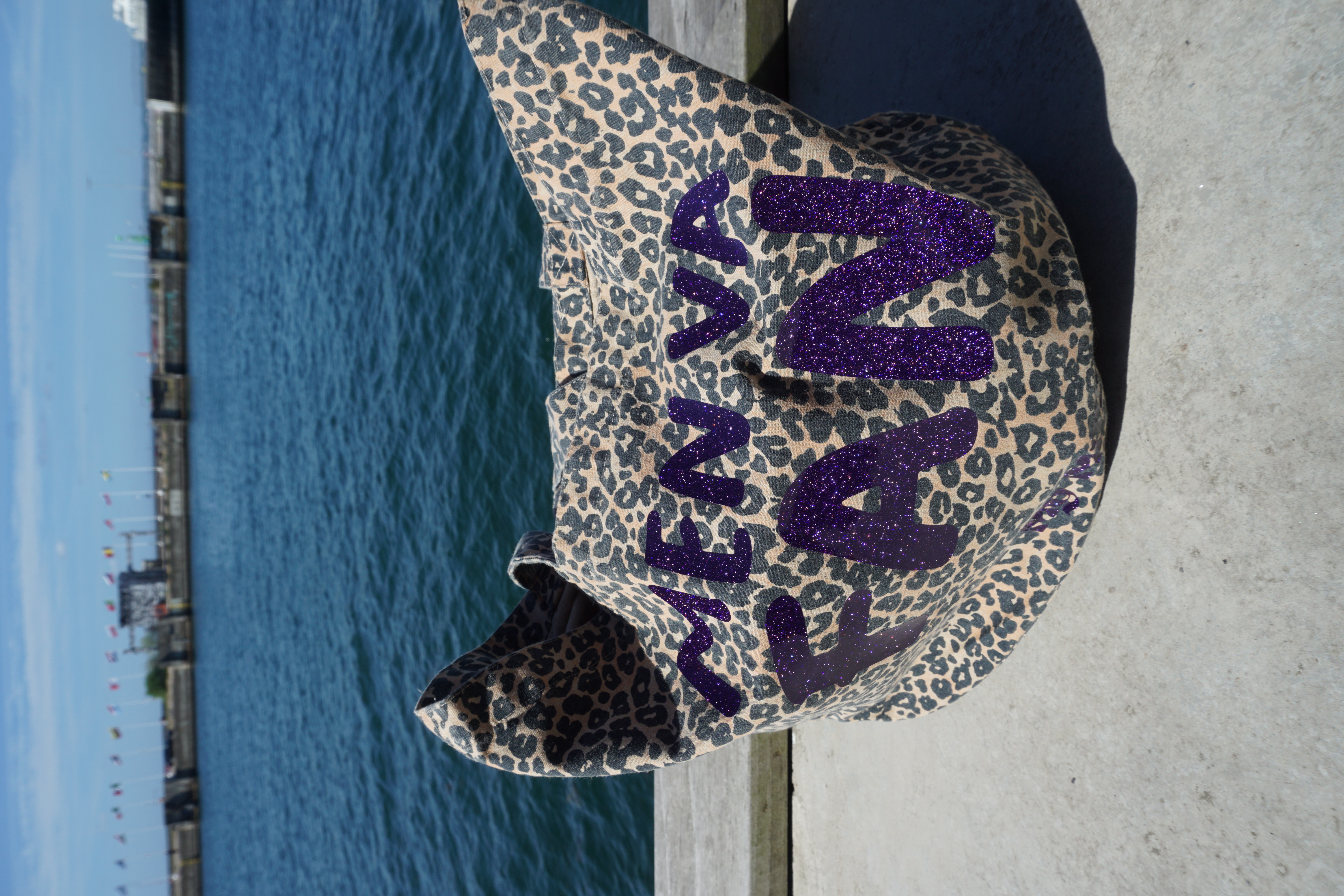 Tote bag leopard with smooth purple glitter - 2