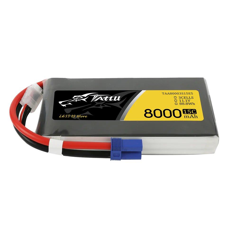 GensAce Tattu 8000mAh 11.1V 15C 3S1P Lipo Battery Pack with EC5 plug
