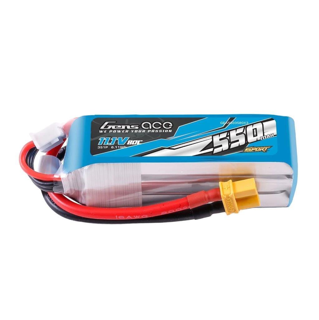 GensAce 550mAh 11.1V 80C 3S1P Lipo Battery Pack with XT30 Plug