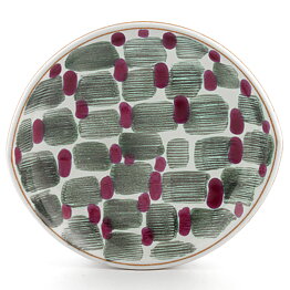 Mari Simmulson (Djungel 1953) Oval Bowl with Green/Cerise Decor 18 cm #4102 (7)