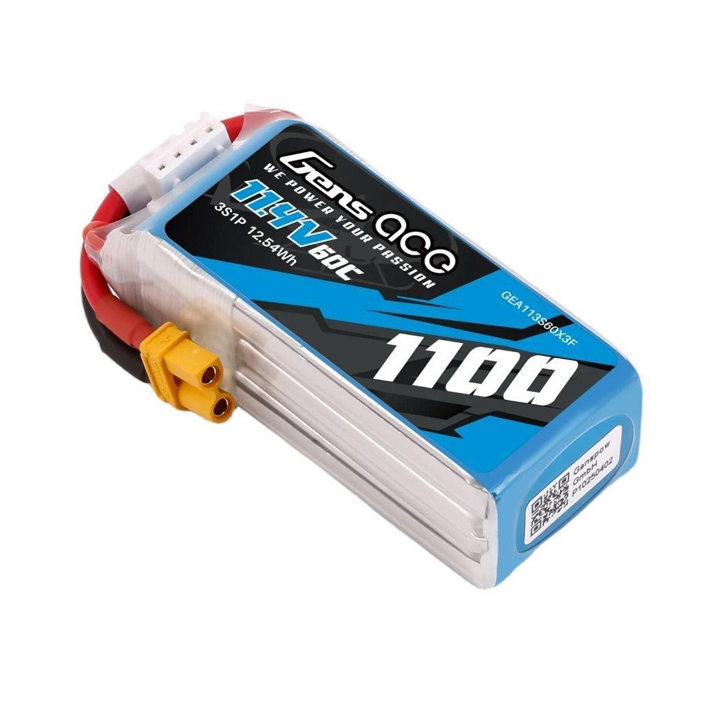 GensAce 1100mAh 11.4V 60C 3S1P Lipo Battery Pack with XT30-plug - 3
