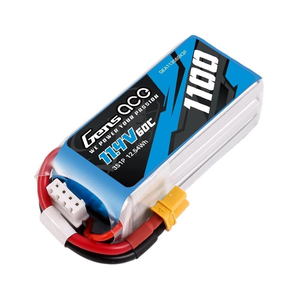 GensAce 1100mAh 11.4V 60C 3S1P Lipo Battery Pack with XT30-plug - 2