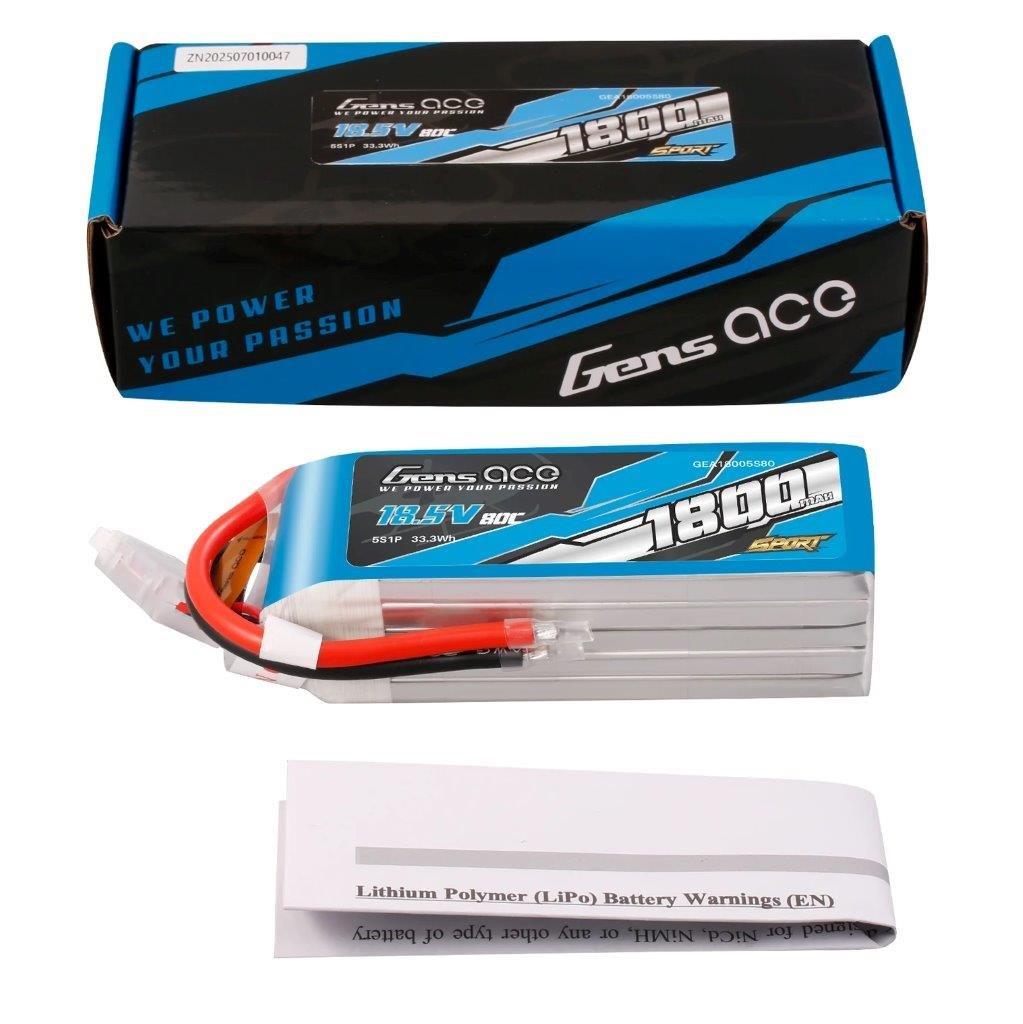 GensAce 1800mAh 5S 18.5V 80C Lipo Battery (F5B) - 5