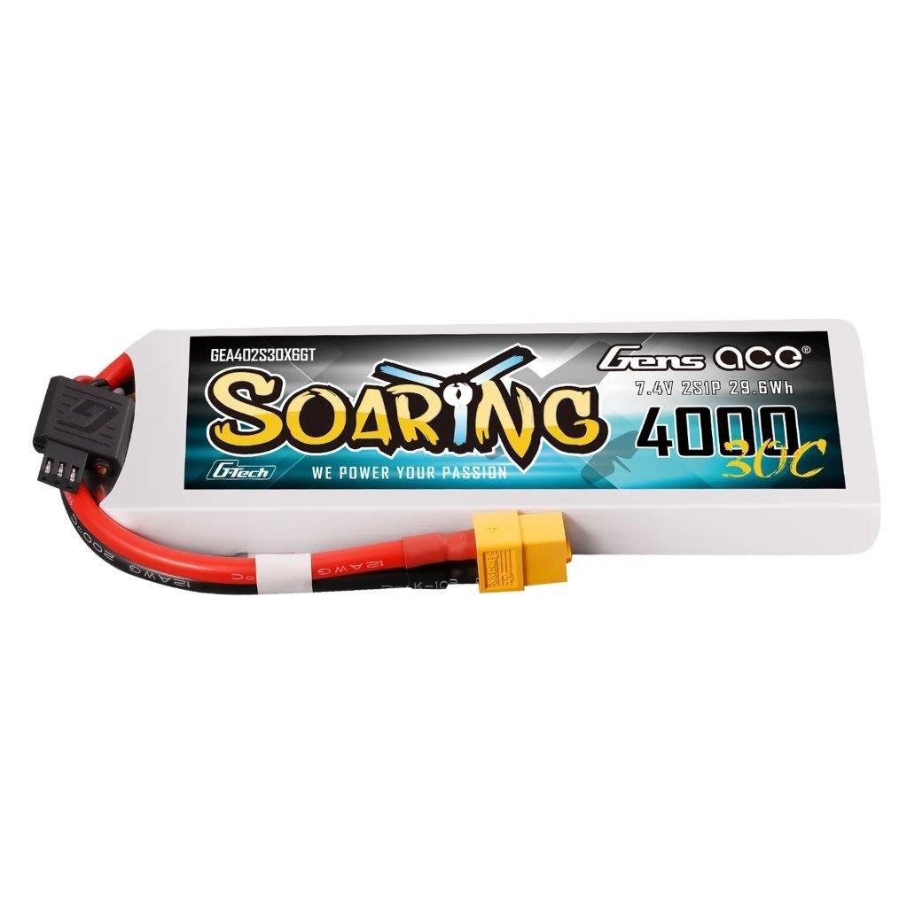 GensAce 4000mAh 2S 30C Lipo Battery with XT60 | Soaring Series | G-Tech