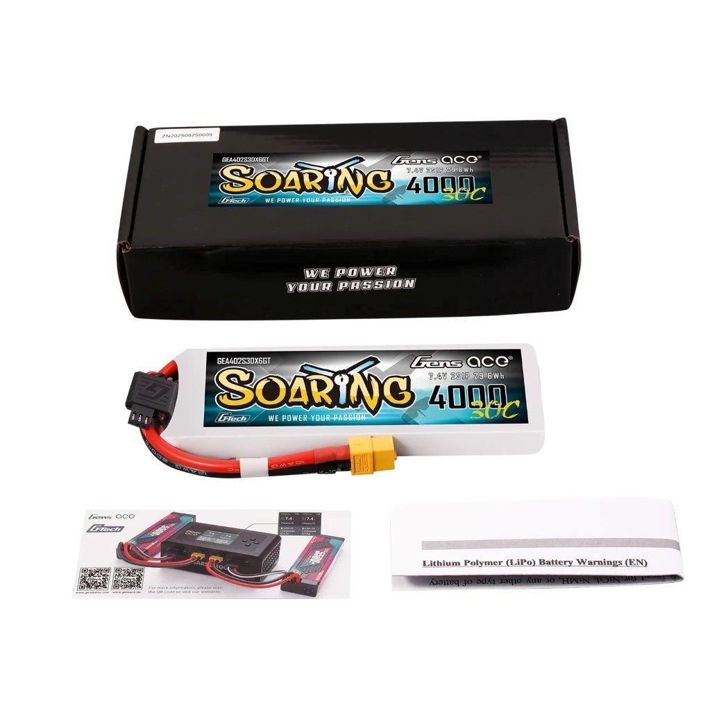 GensAce 4000mAh 2S 30C Lipo Battery with XT60 | Soaring Series | G-Tech - 5