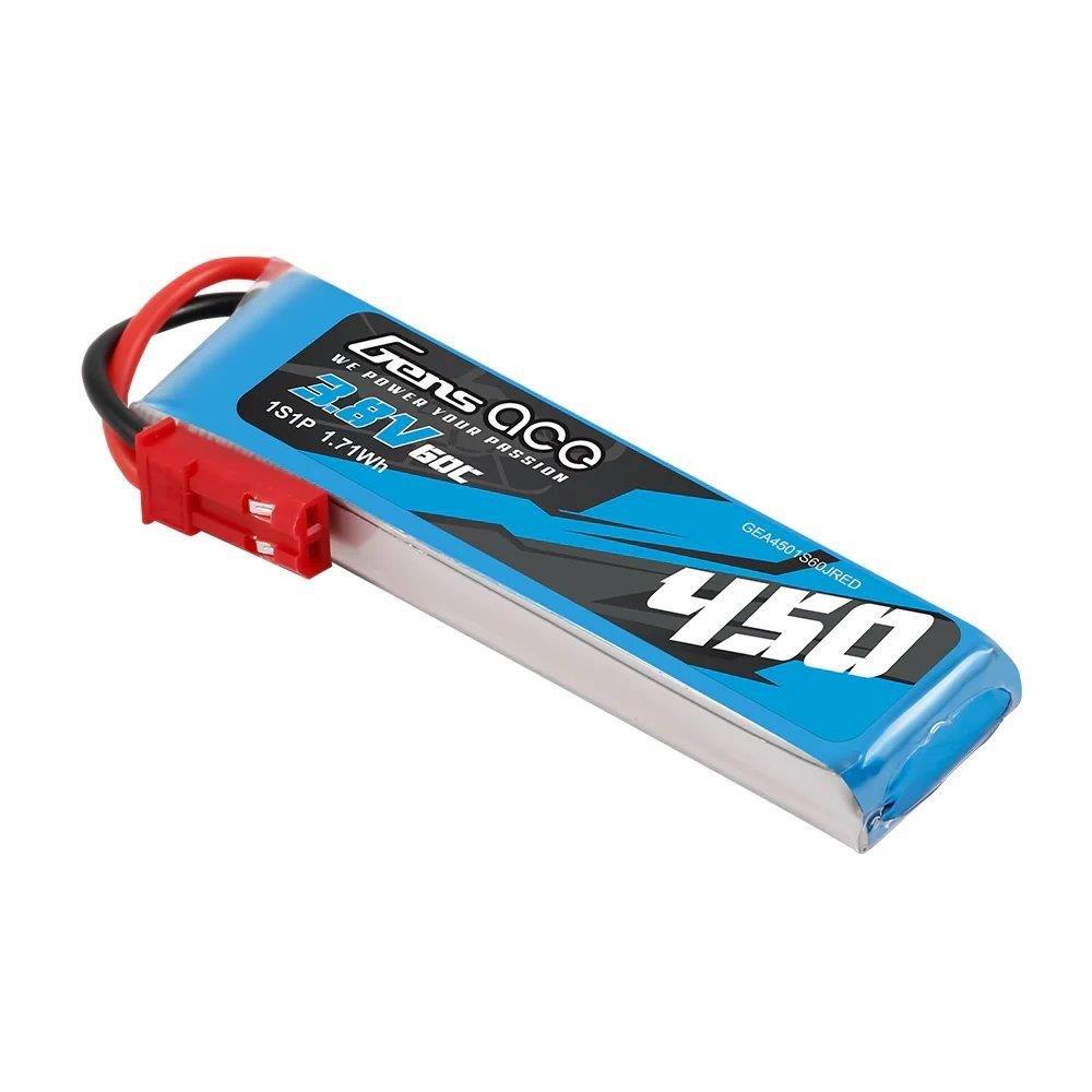 GensAce 450mAh 3.8V 60C 1S1P Lipo Battery Pack with JST-SYP Plug - 3