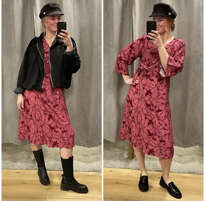MdcPhilida vinröd/rosa mönstrad klänning