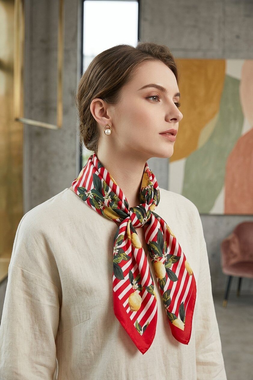 Scarf mini lemons red