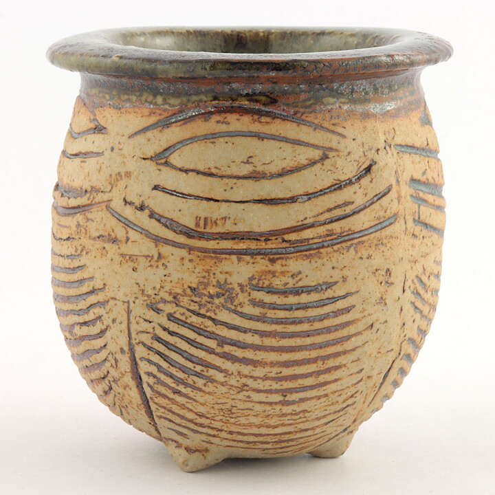 Lisa Larson (1960s) Unique Swelling Vase with with Relief Decor 9 cm