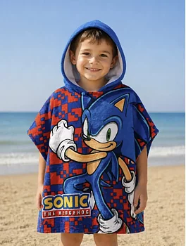 Sonic Barnponcho Handduk med Huva