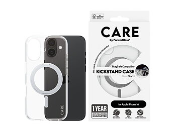 PanzerGlass CARE by Feature Case Transparent w. Silver Kickstand & MagSafe iPhone 16 Beskyttelsescover Transparent Apple iPhone 16