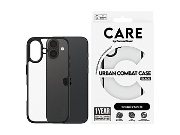 PanzerGlass CARE by Flagship Case Transparent Urban Combat w. Black Frame iPhone 16 Beskyttelsescover Transparent Apple iPhone 16