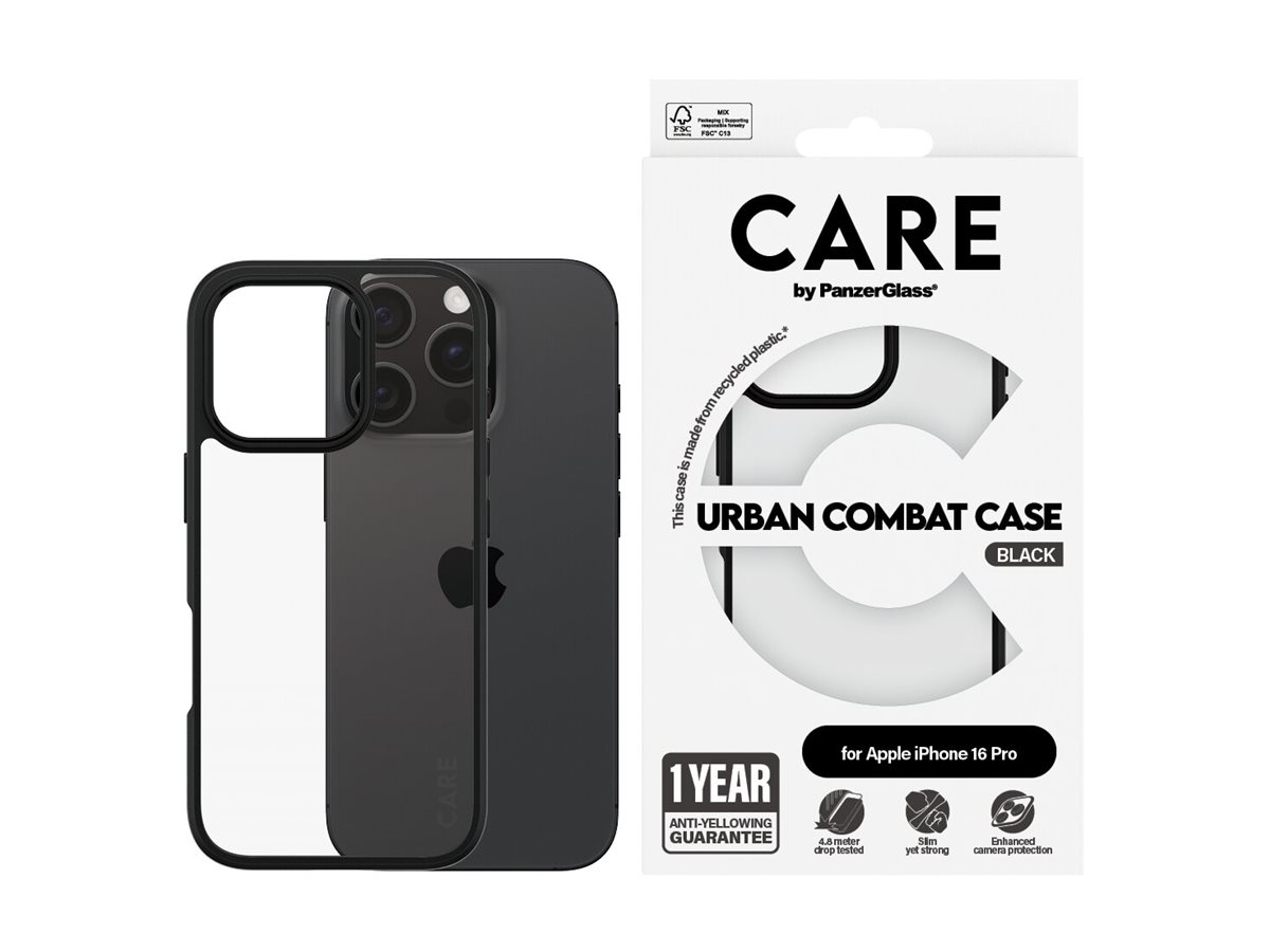 PanzerGlass CARE by Flagship Case Transparent Urban Combat w. Black Frame iPhone 16 Pro Beskyttelsescover Transparent Apple iPhone 16 Pro