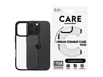 PanzerGlass CARE by Flagship Case Transparent Urban Combat w. Black Frame iPhone 16 Pro Beskyttelsescover Transparent Apple iPhone 16 Pro