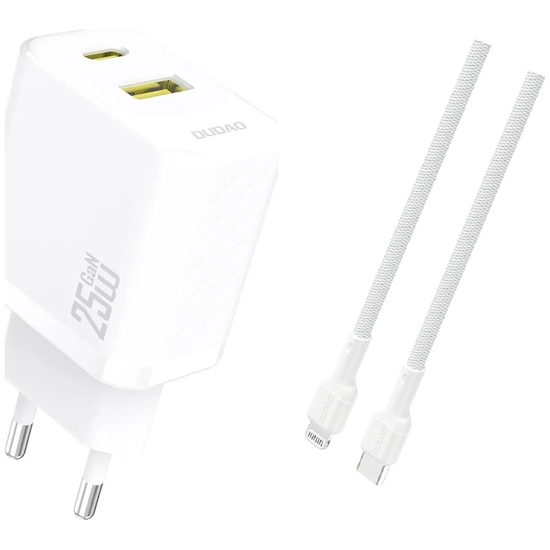 Dudao A26TEUL Adapter 25Watt 1xUSB-C 1xUSB-A (1m USB-C to Lightning included) Hvid