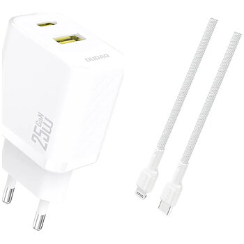 Dudao A26TEUL Adapter 25Watt 1xUSB-C 1xUSB-A (1m USB-C to Lightning included) Hvid