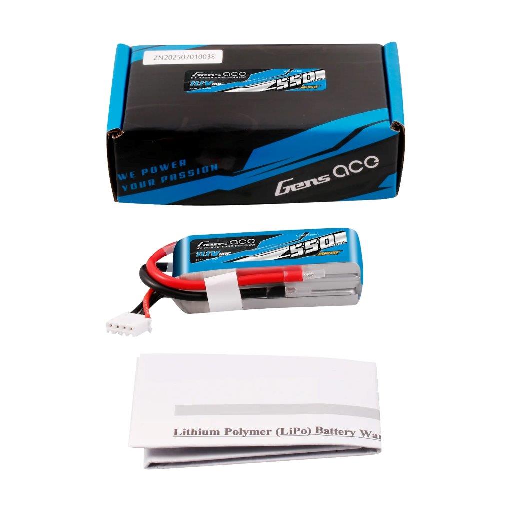 GensAce 550mAh 11.1V 80C 3S1P Lipo Battery Pack (F5J) - 2