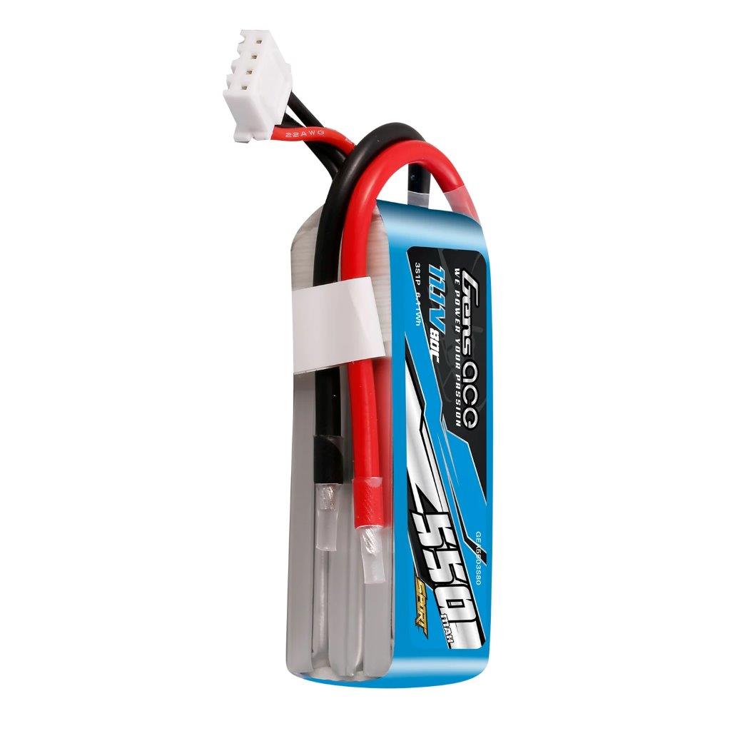 GensAce 550mAh 11.1V 80C 3S1P Lipo Battery Pack (F5J) - 3