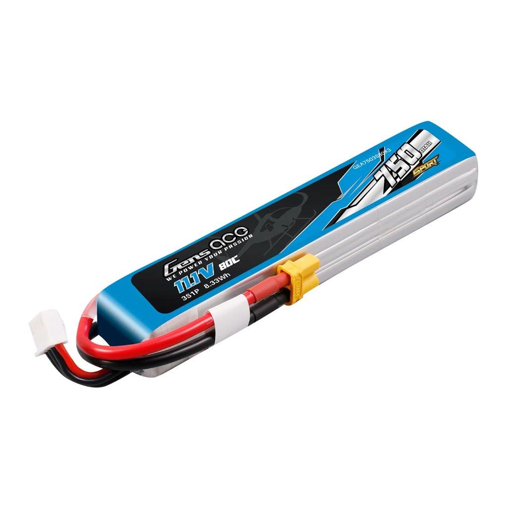 GensAce 750mAh 3S 11.1V 80C Lipo Battery Pack with XT30 Plug (F5J) - 2