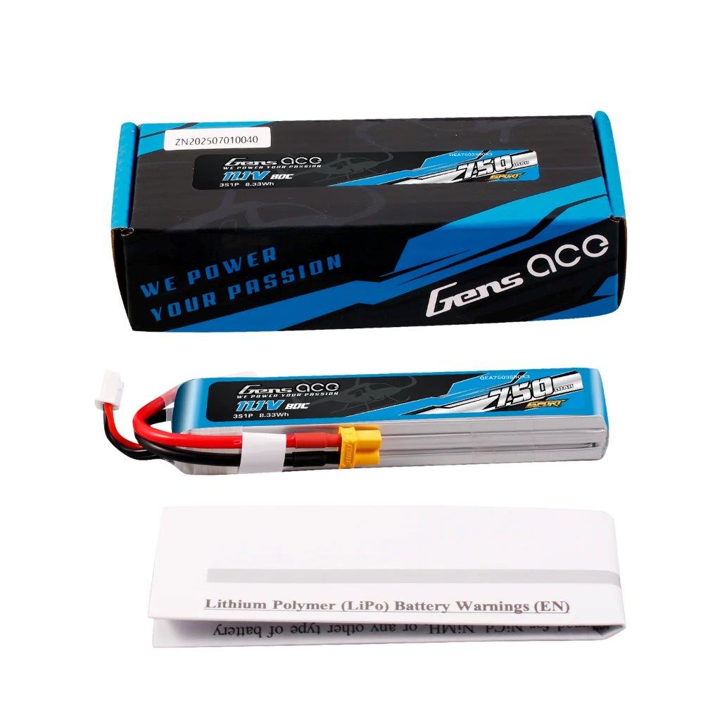 GensAce 750mAh 3S 11.1V 80C Lipo Battery Pack with XT30 Plug (F5J) - 5