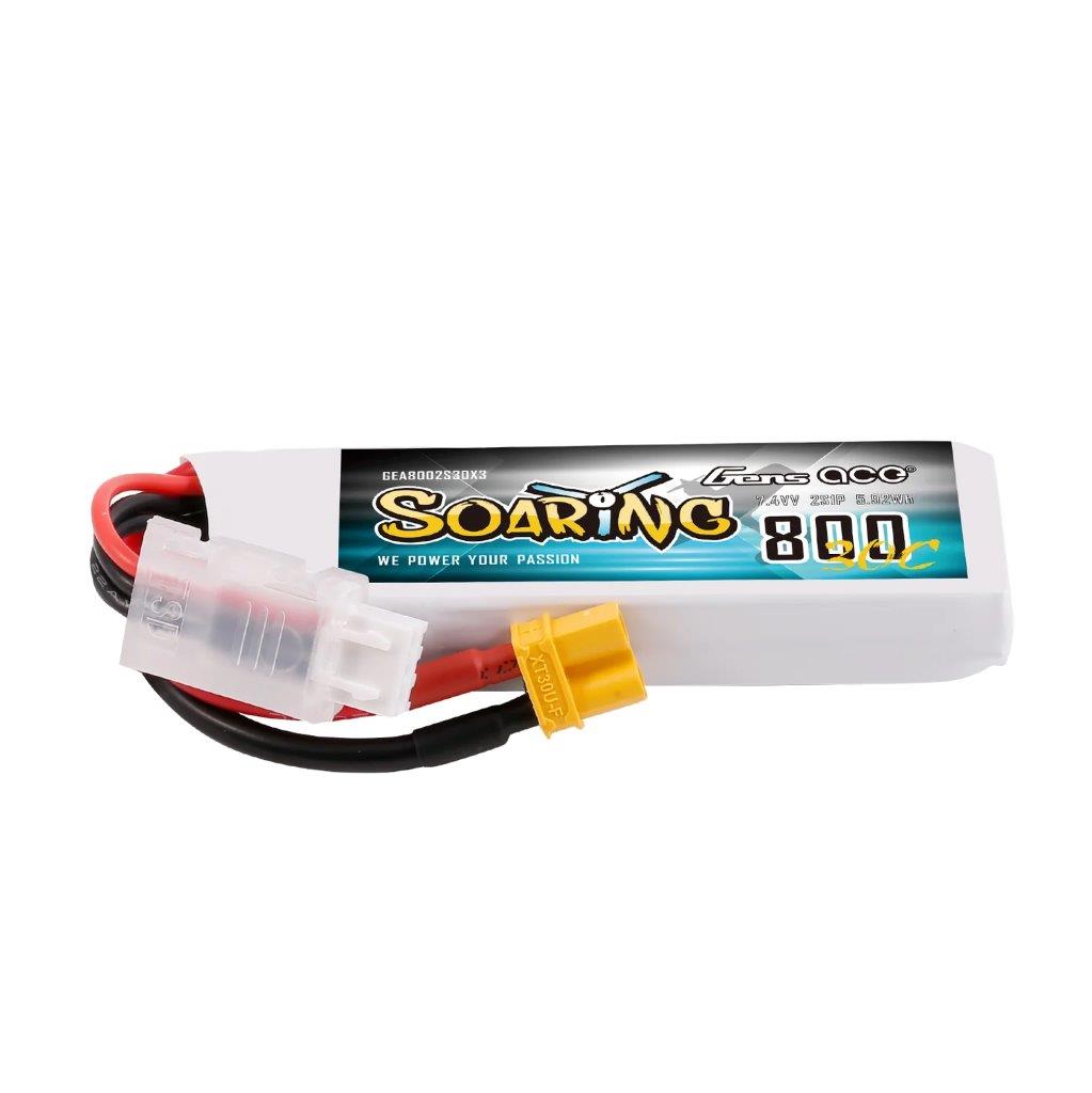 GensAce 800mAh 2S 7.4V 30C Soaring Lipo Battery with XT30 Plug