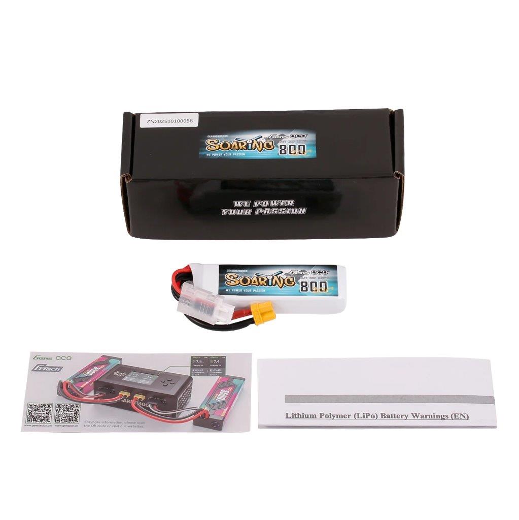GensAce 800mAh 2S 7.4V 30C Soaring Lipo Battery with XT30 Plug - 5