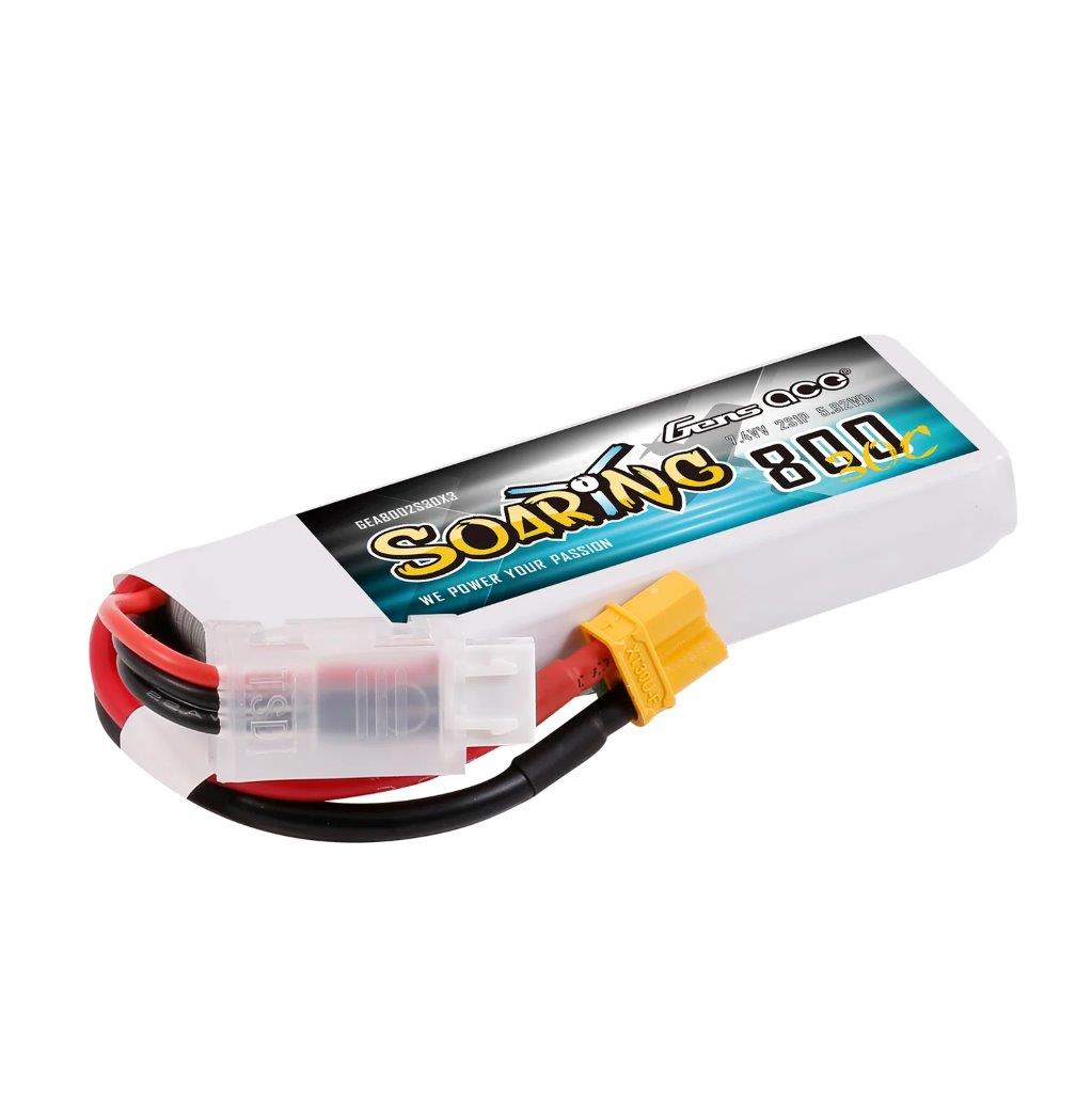GensAce 800mAh 2S 7.4V 30C Soaring Lipo Battery with XT30 Plug - 2