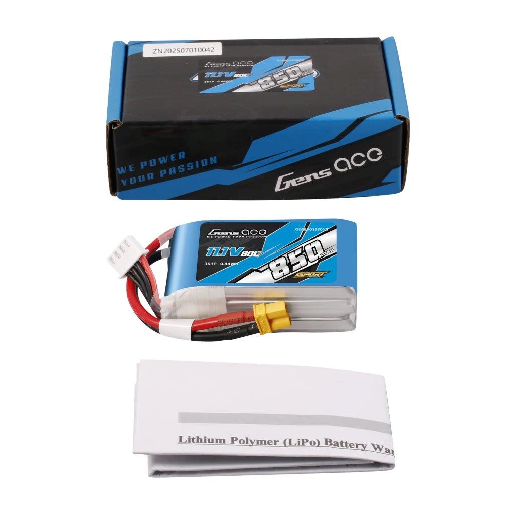 GensAce 850mAh 3S 11.1V 80C Lipo Battery Pack with XT30 Plug (F5J) - 5