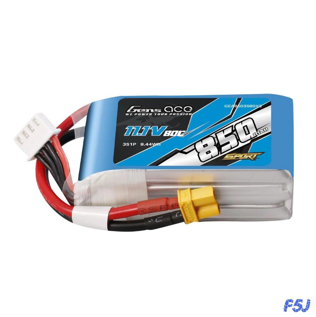 GensAce 850mAh 3S 11.1V 80C Lipo Battery Pack with XT30 Plug (F5J)