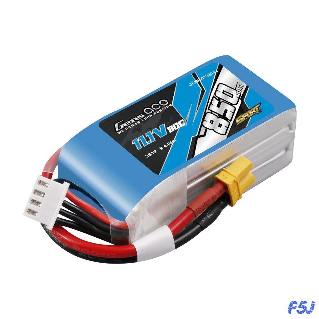 GensAce 850mAh 3S 11.1V 80C Lipo Battery Pack with XT30 Plug (F5J) - 2