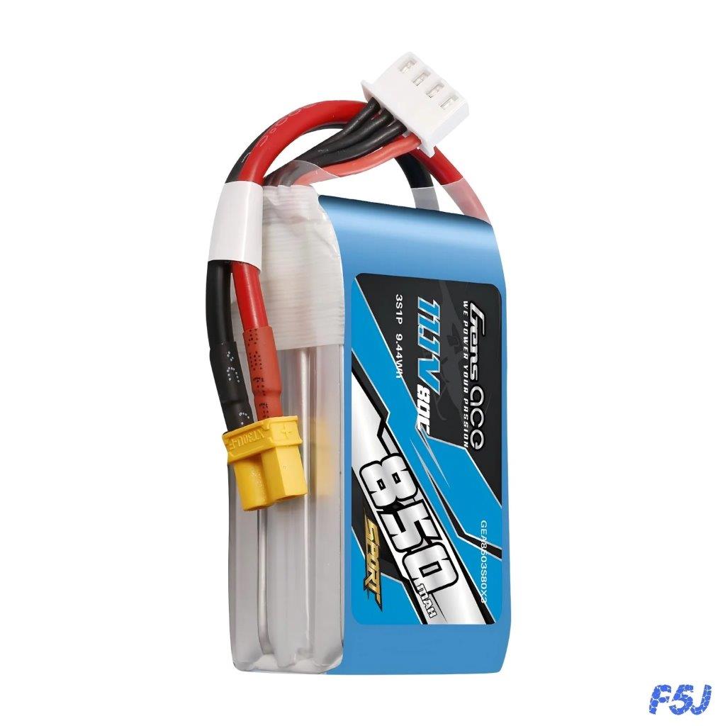 GensAce 850mAh 3S 11.1V 80C Lipo Battery Pack with XT30 Plug (F5J) - 4