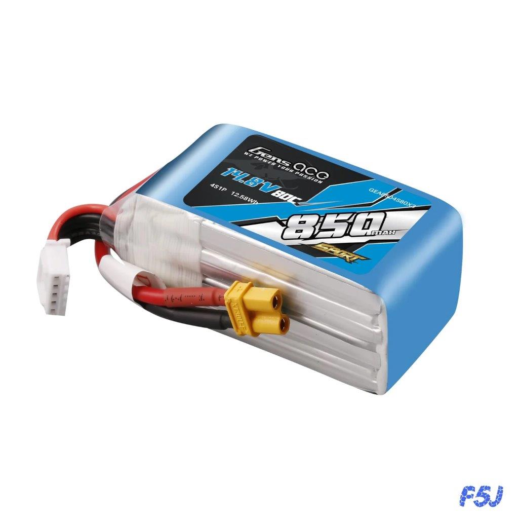 GensAce 850mAh 4S 14.8V 80C Lipo Battery Pack with XT30 Plug (F5J) - 3