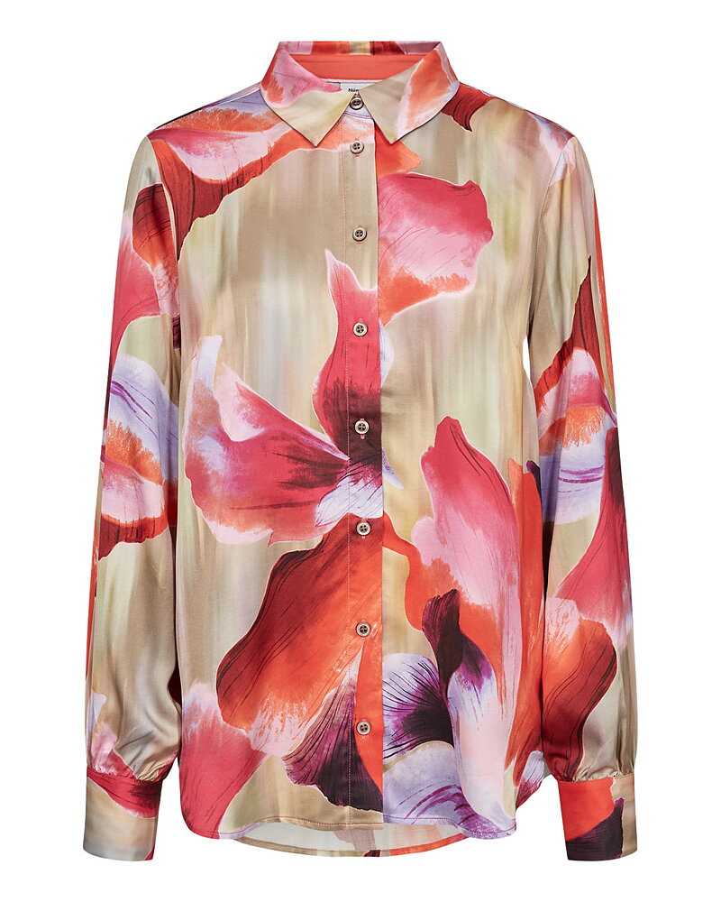 Skjortblus Maria röd/beige/rosa/lila