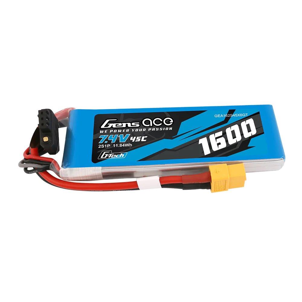 GensAce G-Tech 1600mAh 7.4V 45C 2S1P Lipo Battery Pack with XT60 Plug