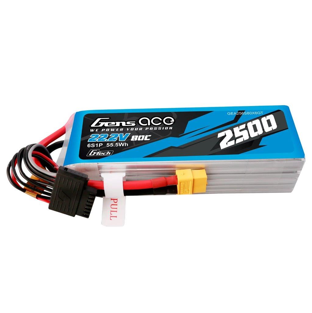GensAce G-Tech 2500mAh 22.2V 80C 6S Lipo Battery Pack with XT60 plug