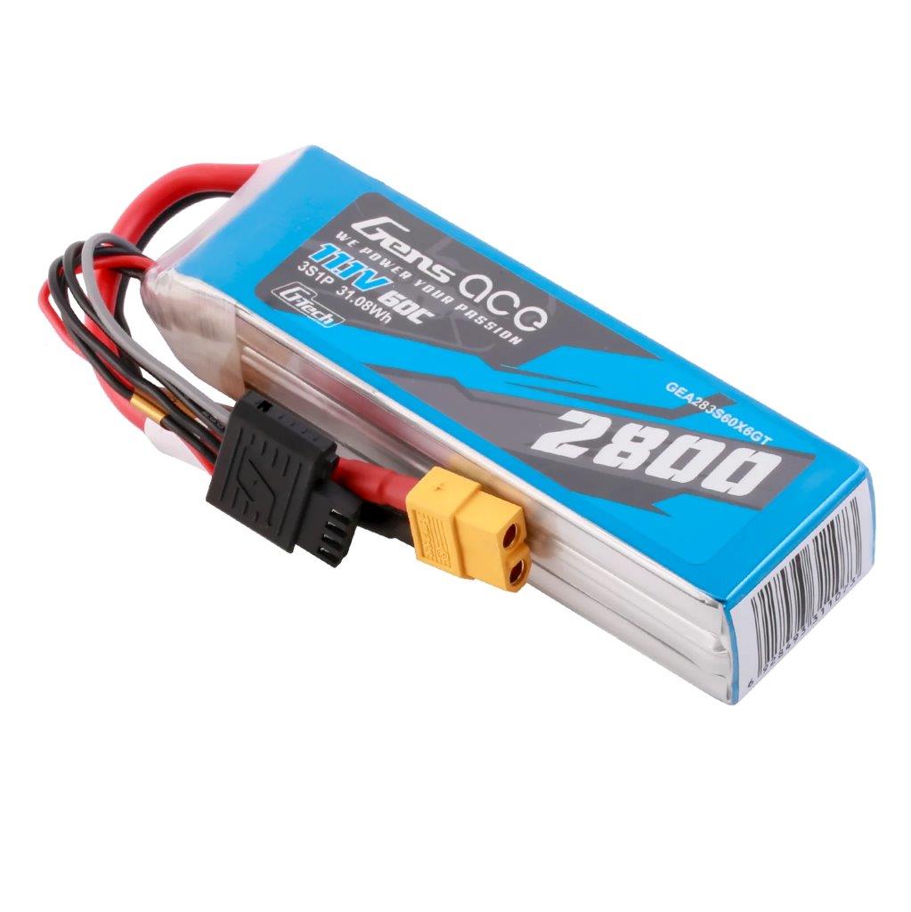 GensAce G-Tech 2800mAh 11.1V 60C 3S1P LiPo Battery Pack with XT60 Plug - 3